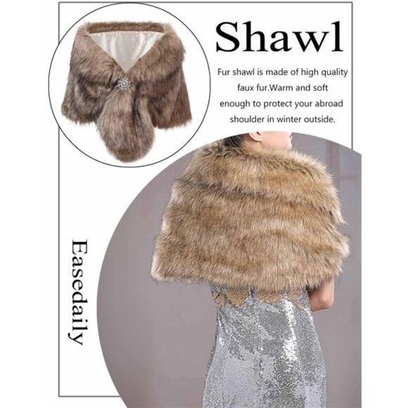 Women's Fur Shawls and Wraps Wedding Fur Scarf Faux Bridal Fur Stole - Picture 6 of 7